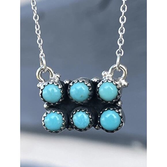 Turquoise Sterling Cluster Bar Necklace Southwestern Native Style Rectangle - Picture 2 of 11